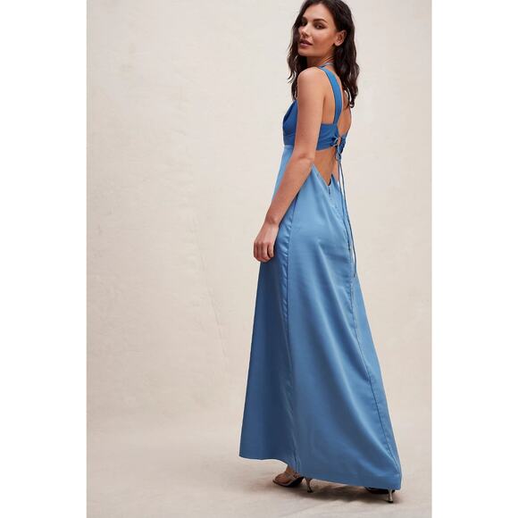 New Free People Gia Silky Maxi Dress $250 SIZE 8 Blue Bustier Slip Gown - Picture 4 of 4